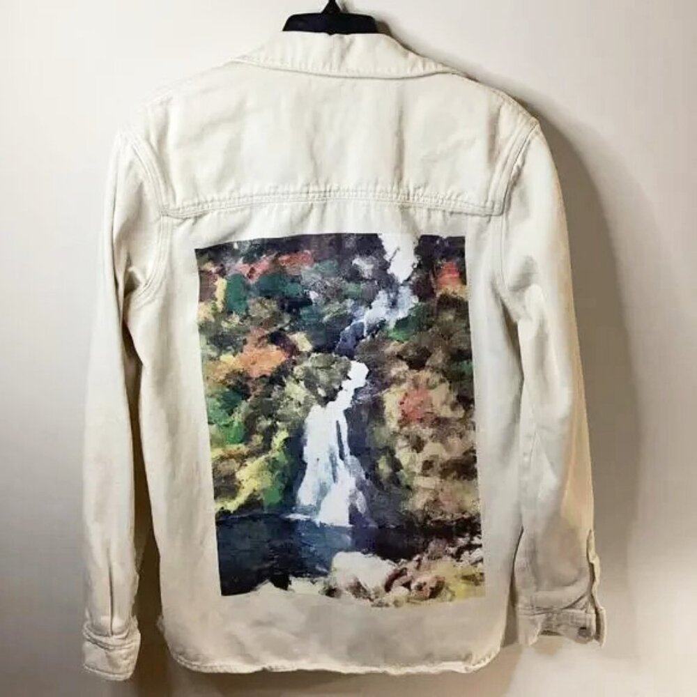 Zara White Denim Shirt with embillishment Size  Medium Art Button Down Shirt